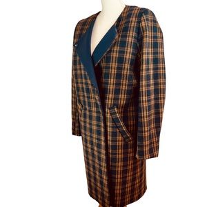 H&M Brown Plaid Wool Coat Jacket Sz 10 Long Dress Quiet Luxury Office Work‎ City